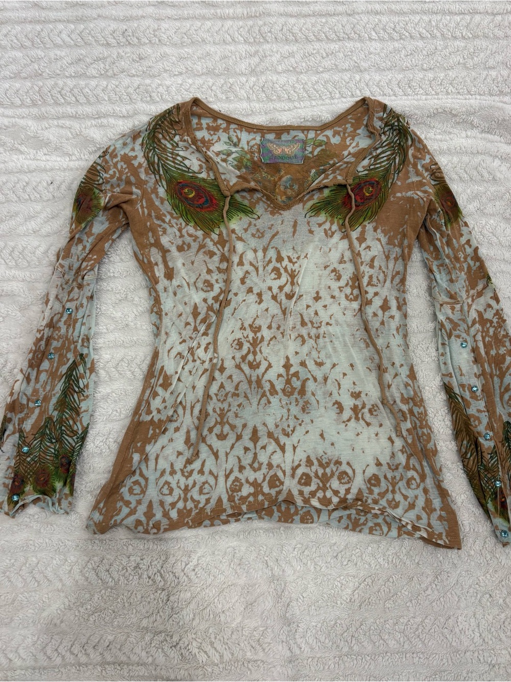 Butterfly dropout Long Sleeve Tee in Brown & Light Blue